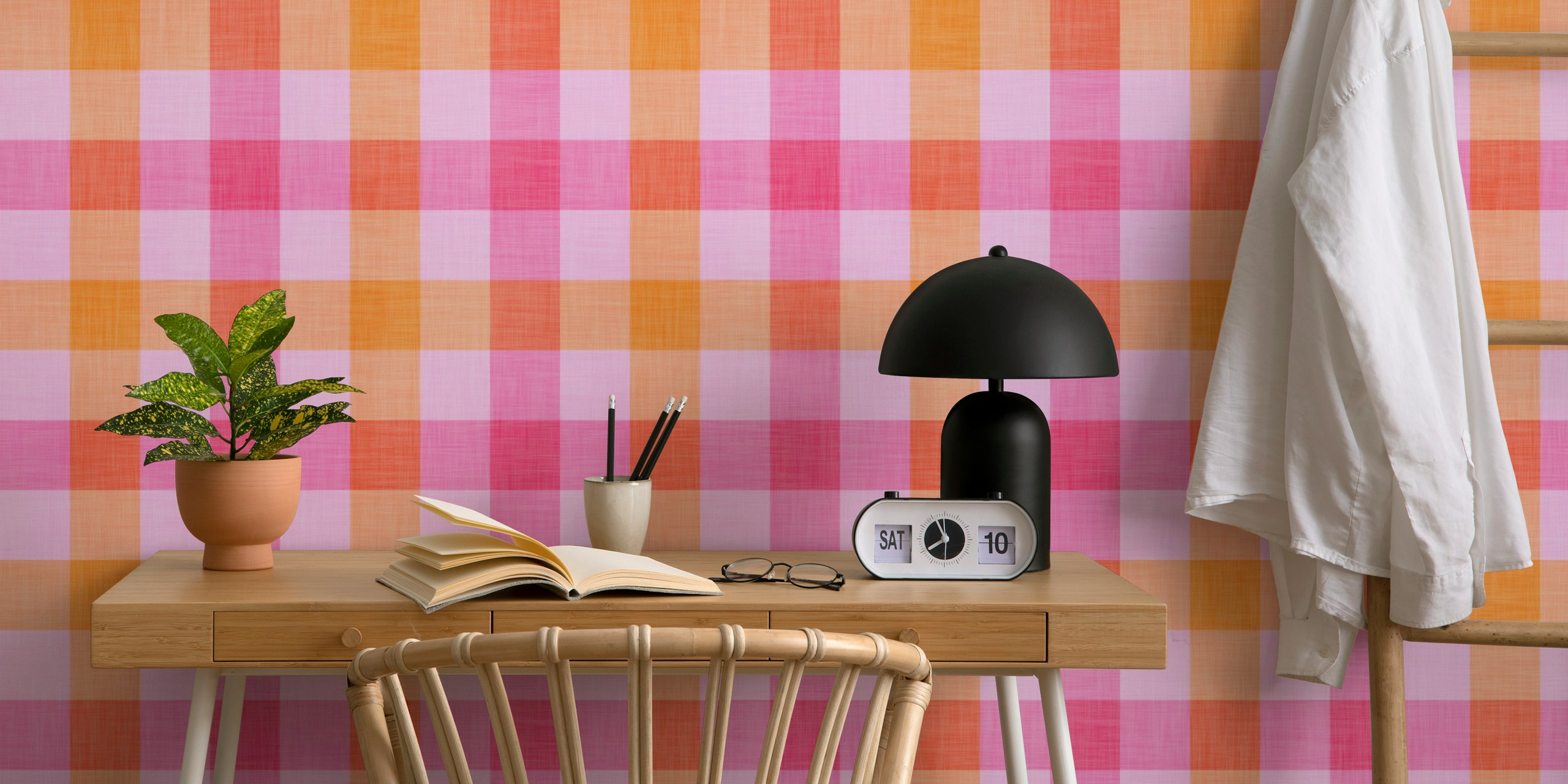 Pink checkerboard pattern wallpaper with vibrant colors