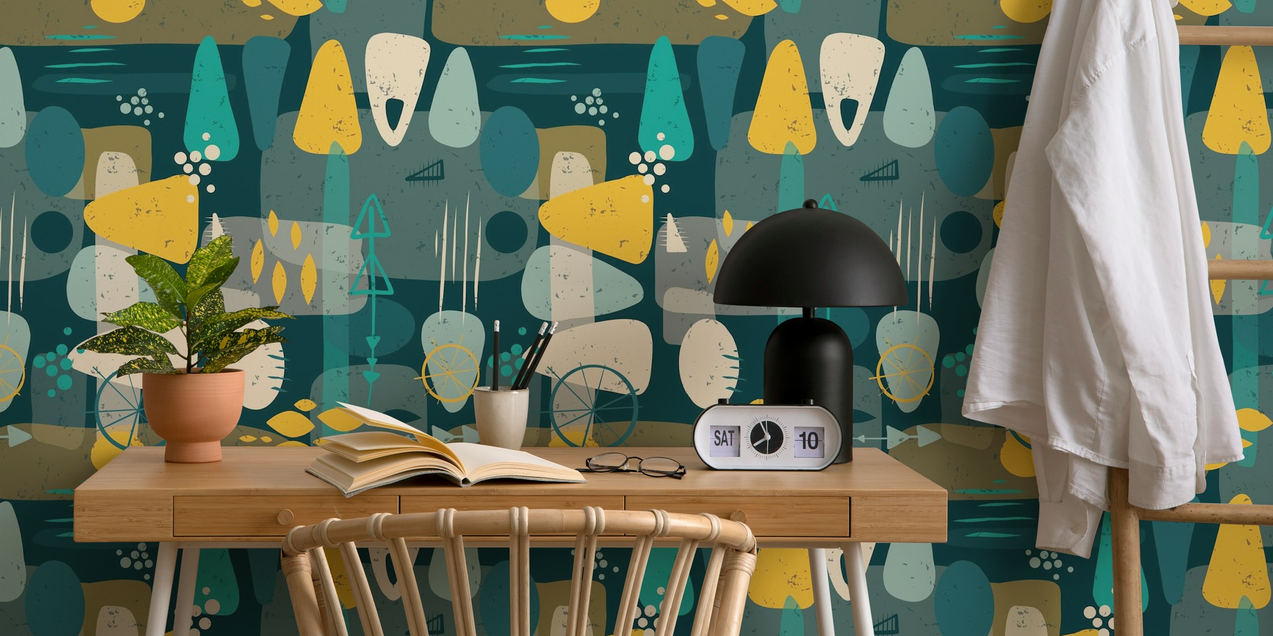 Tapeta Dark Atomic Mid Century Modern v pokoji