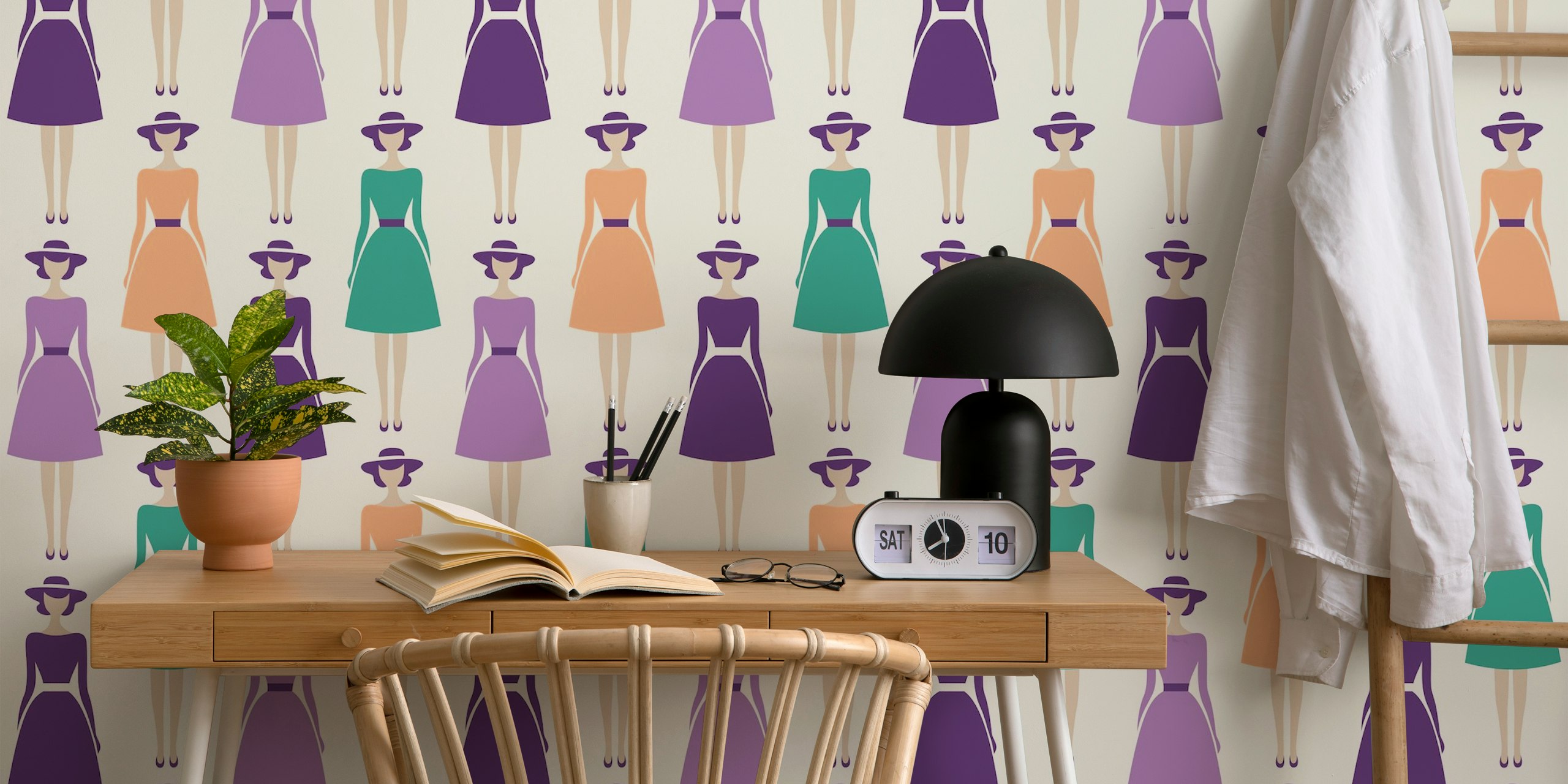 Chic retro fashion wallpaper featuring elegant ladies