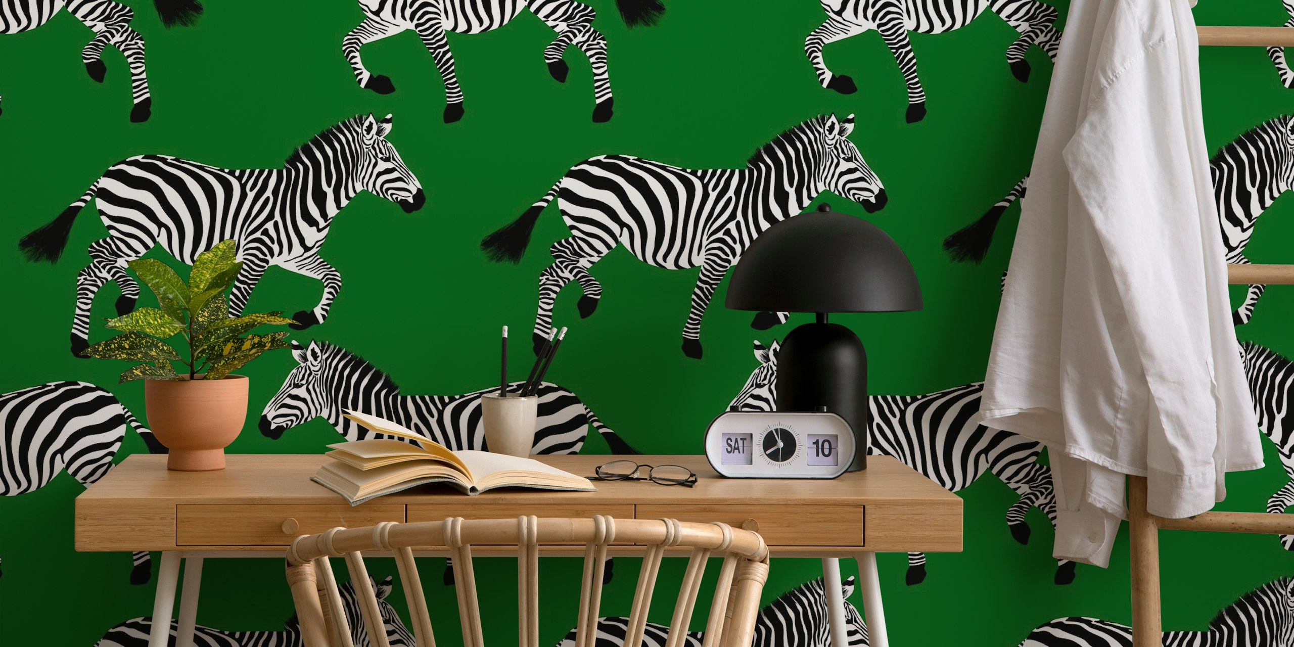 Zebra wallpaper en vert foncé affiché
