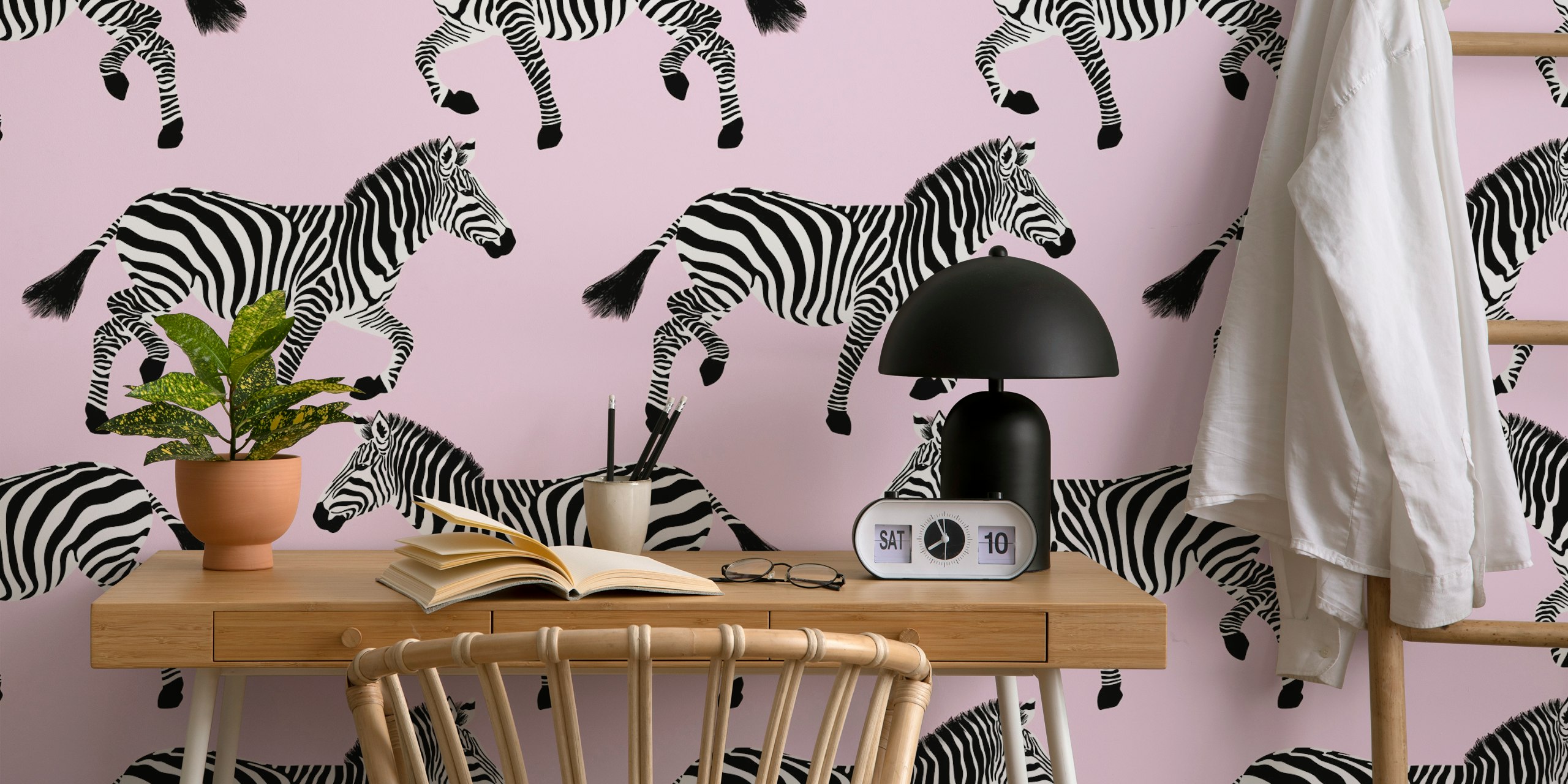 Zebra wallpaper design on pink background