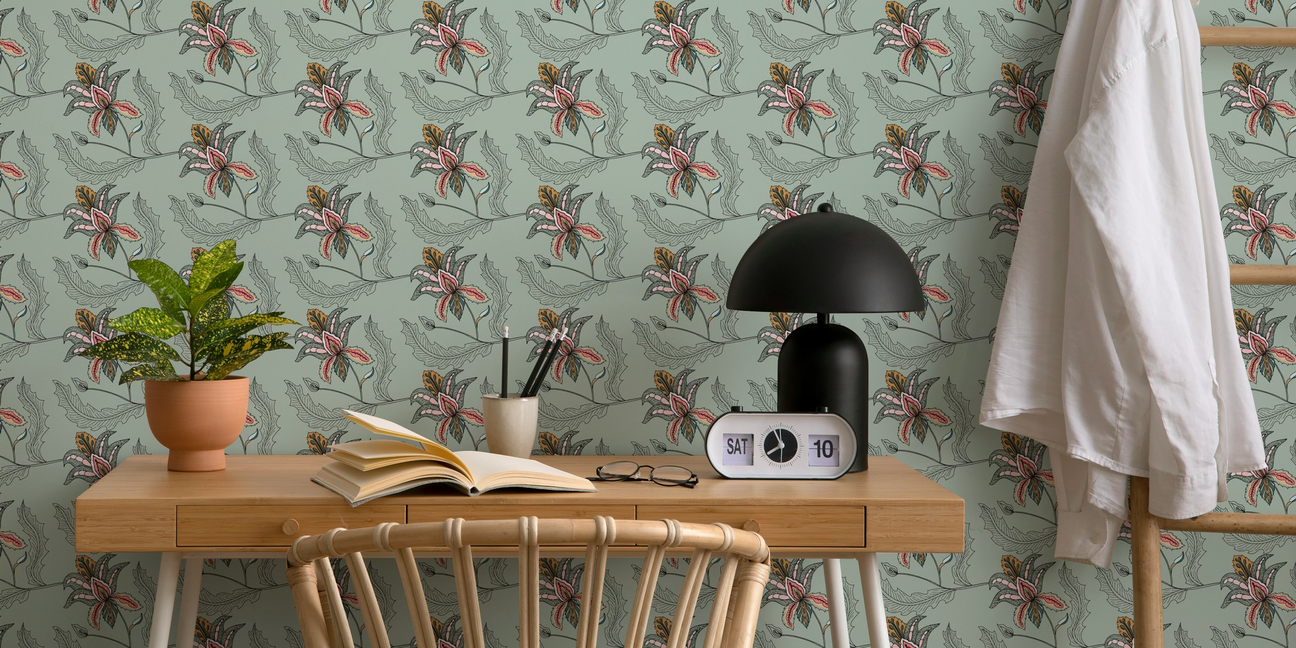 Jacobean flowers wallpaper in a room