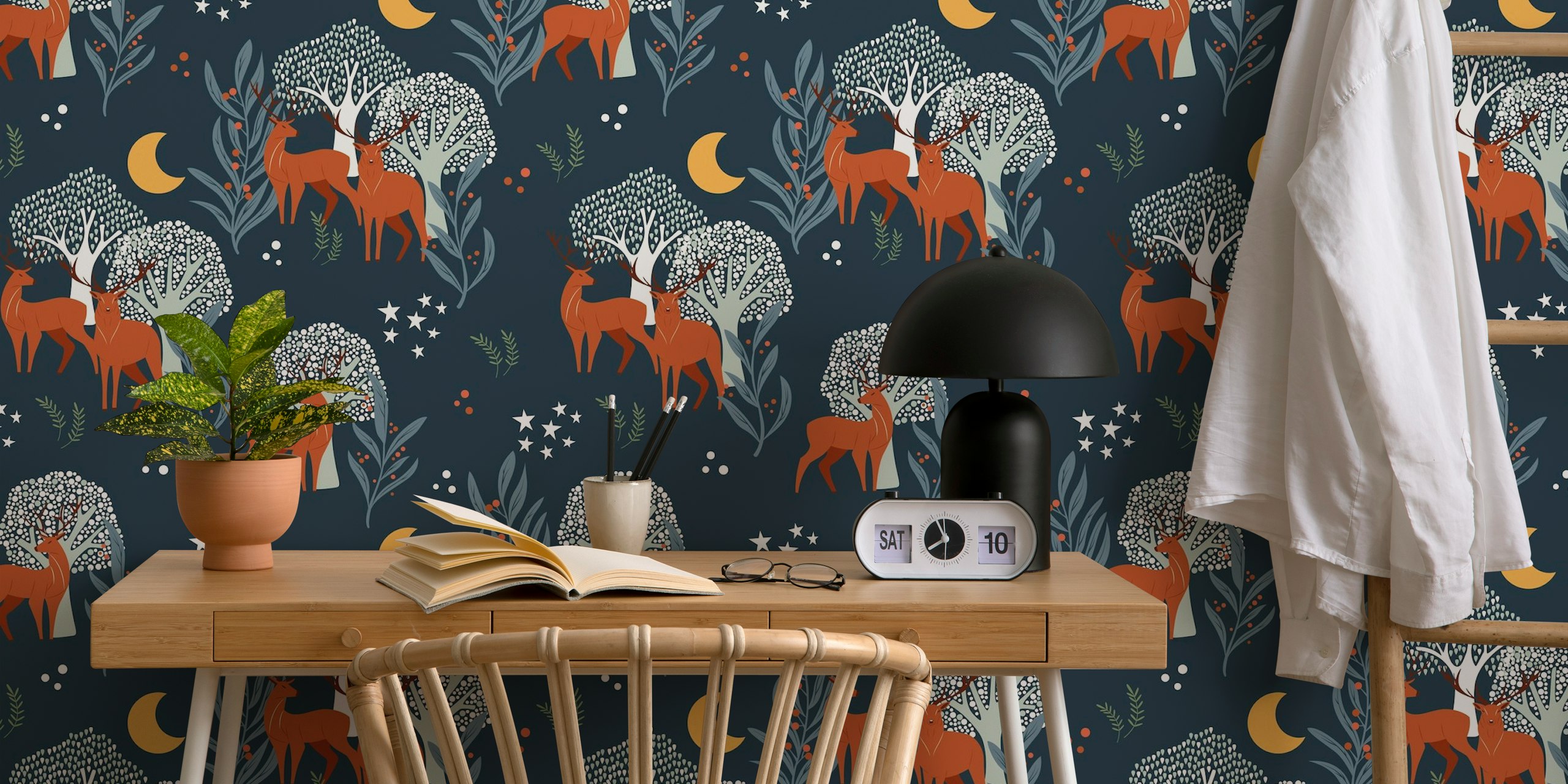 Majestic Deer in Enchanted Night Forest wallpaper