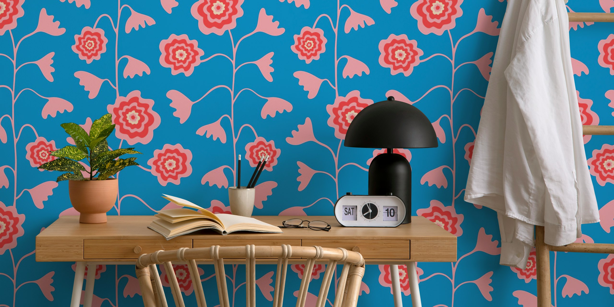 Nectar Abstract Retro Mod Floral wallpaper in de kamer