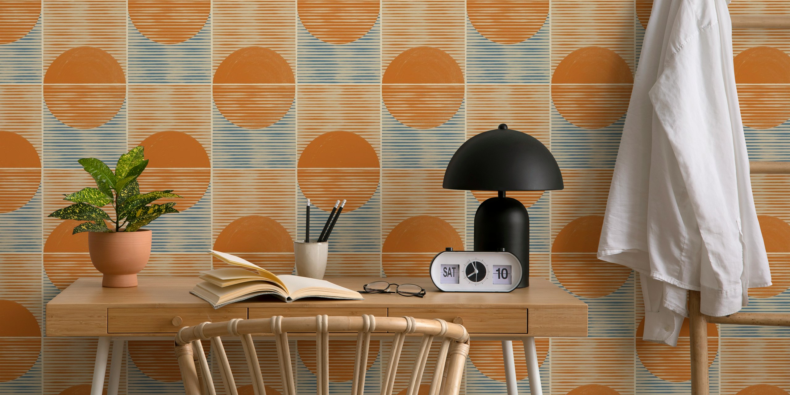 Boho Mid Century Modern Sun and Sea Tiles tapeta