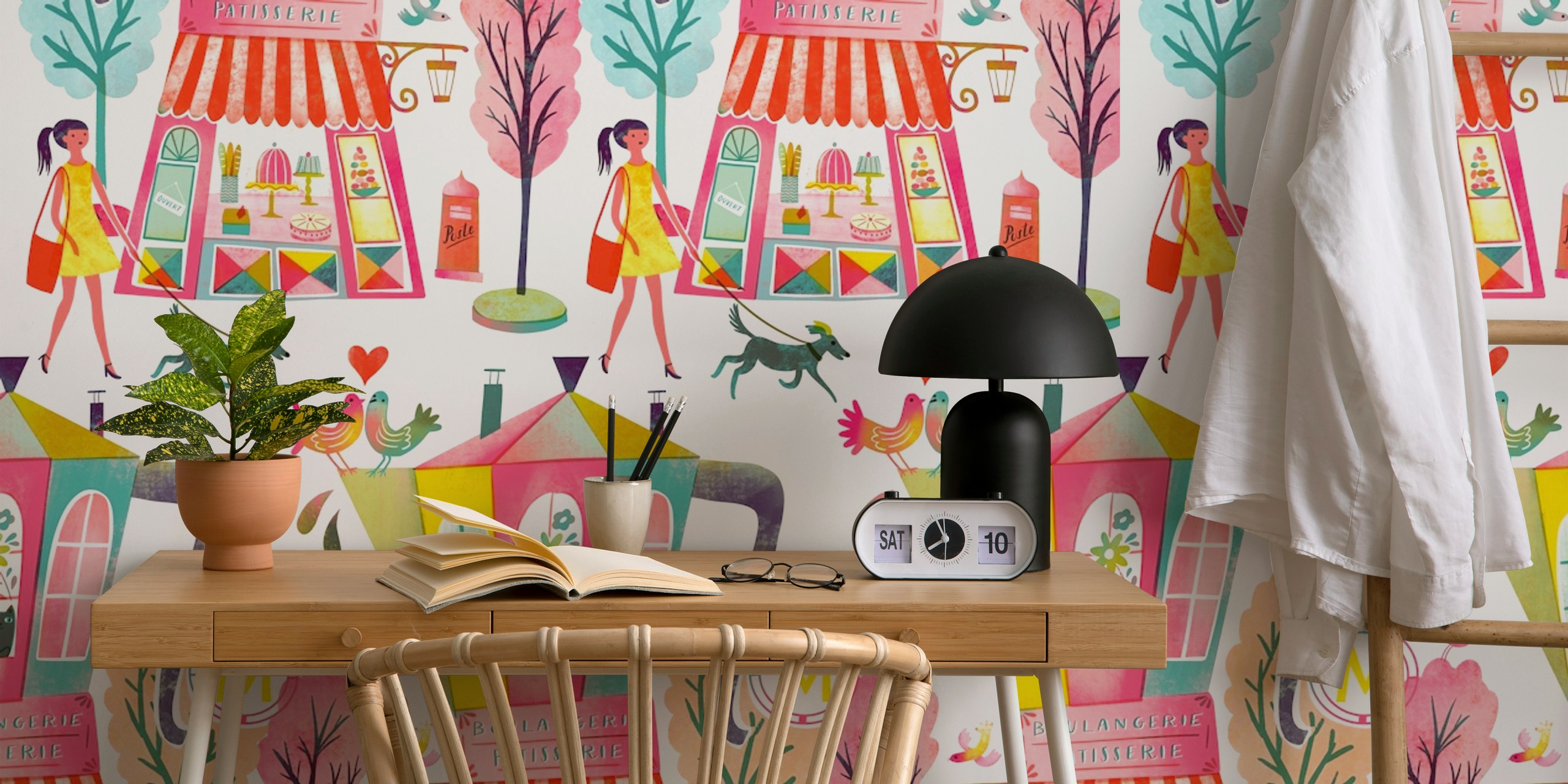 Espresso pink Paris tapet i en stilfuld indstilling