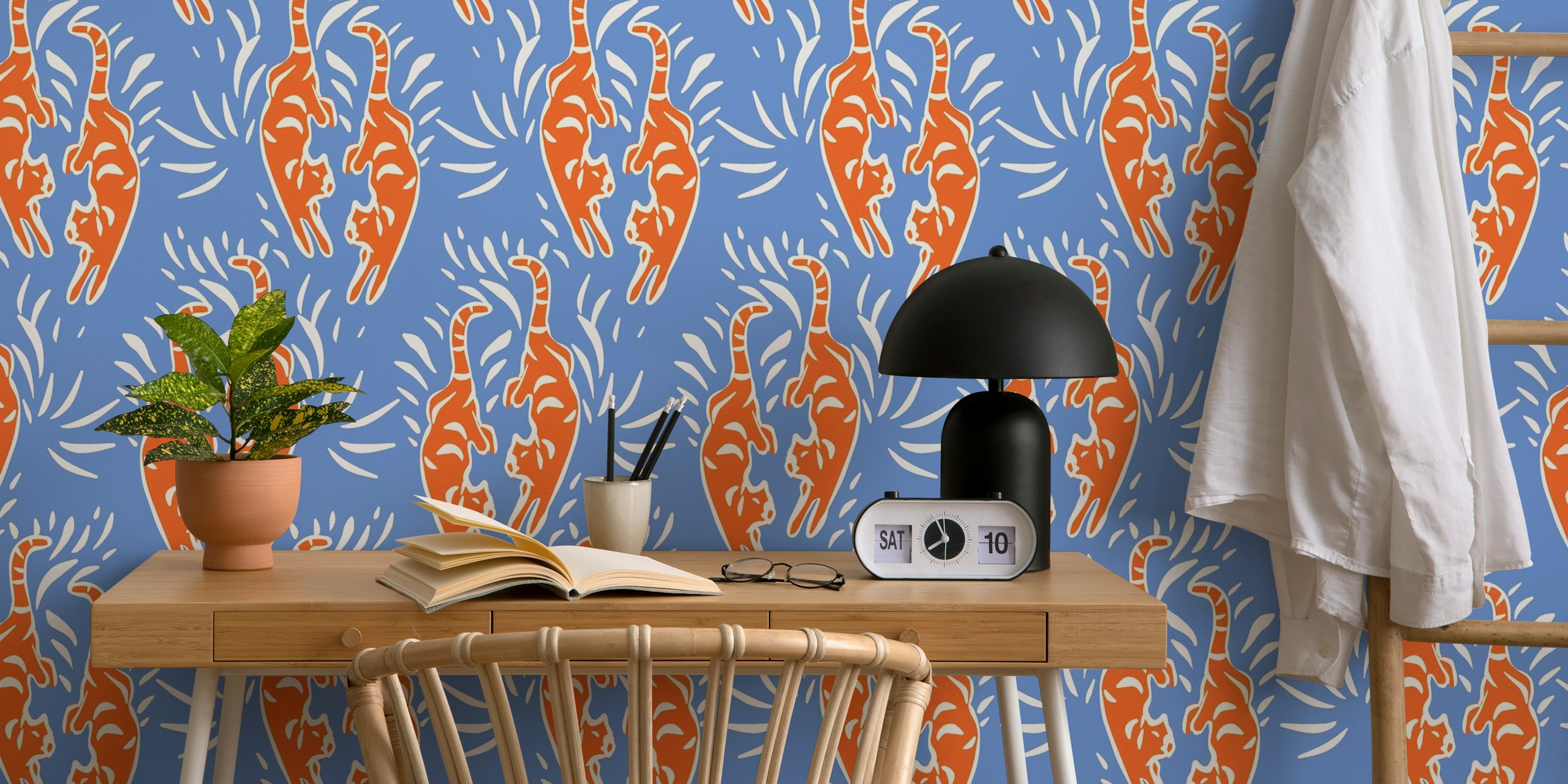 Kitschy Red Tigers tapet i et stilfuldt rum