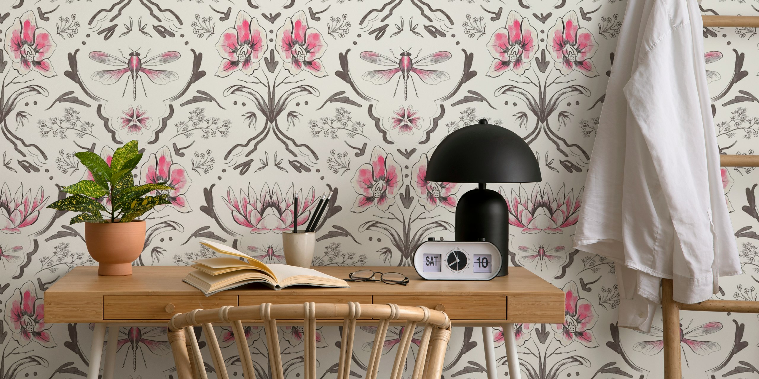 Bohemian Garden Warm Colors wallpaper in a room