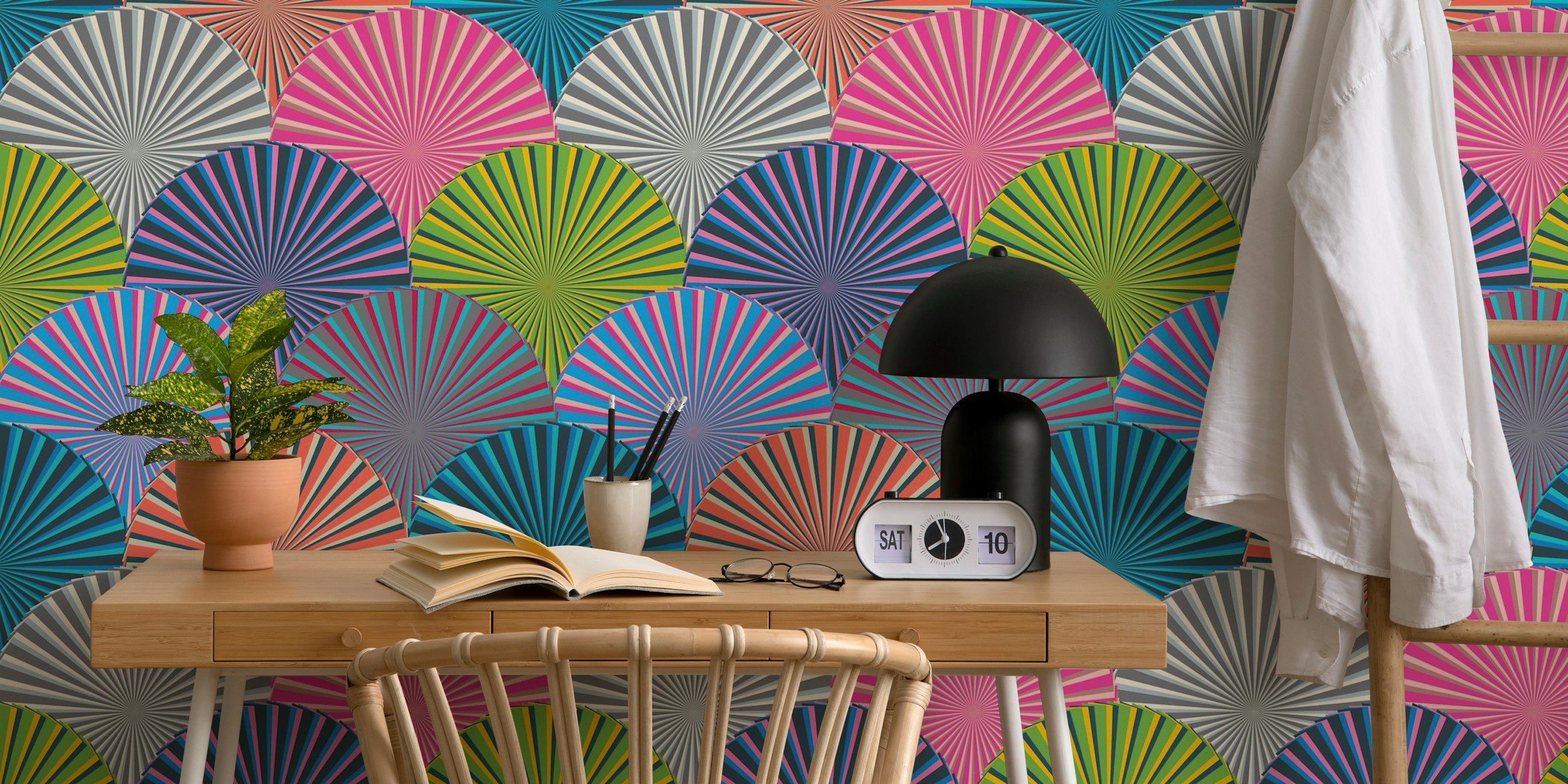 Färgglad Kaleidoscope Art Deco-tapet i rum