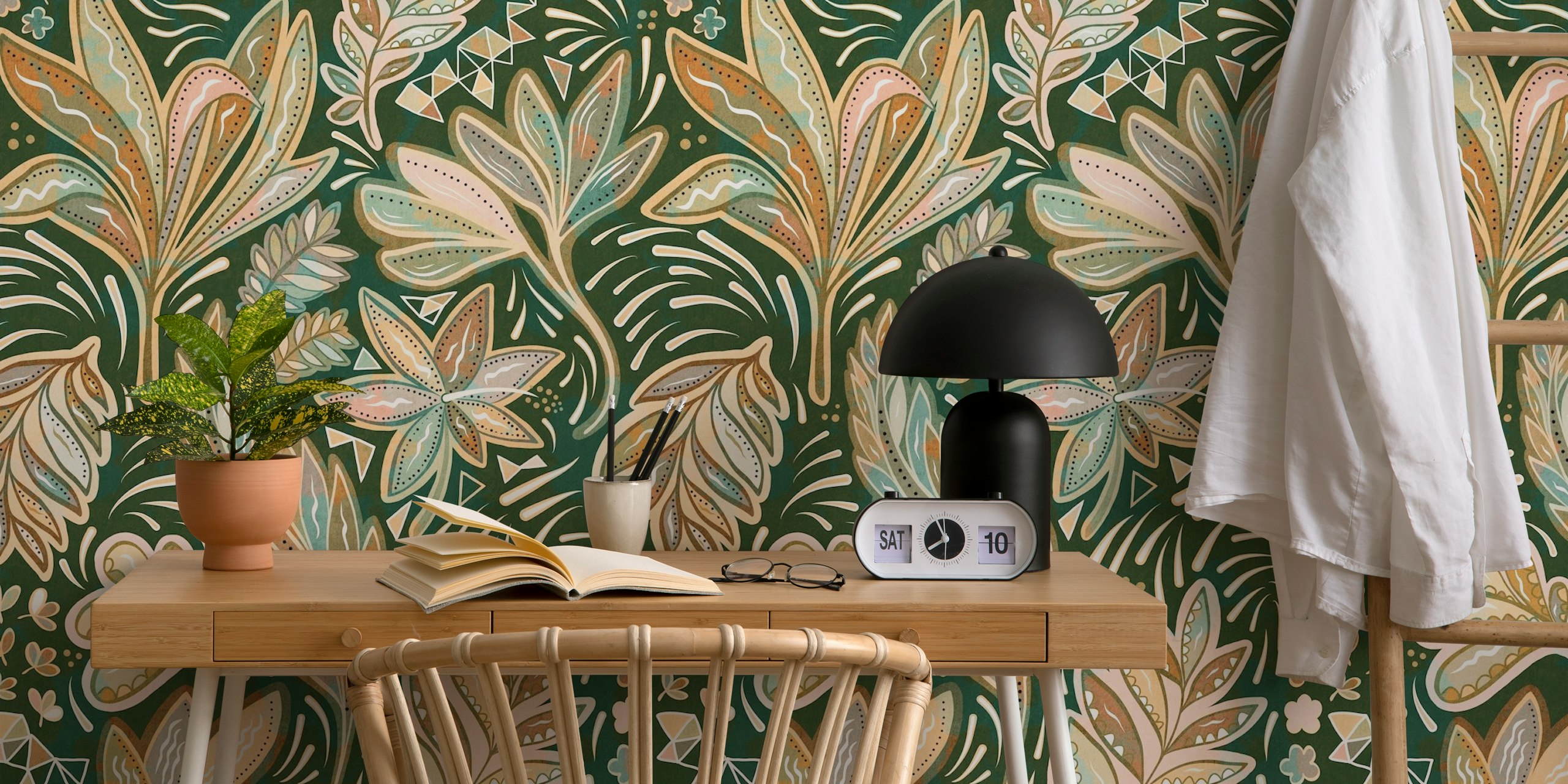 Tropical Bohemian Palm Leaves papier peint dans une pièce