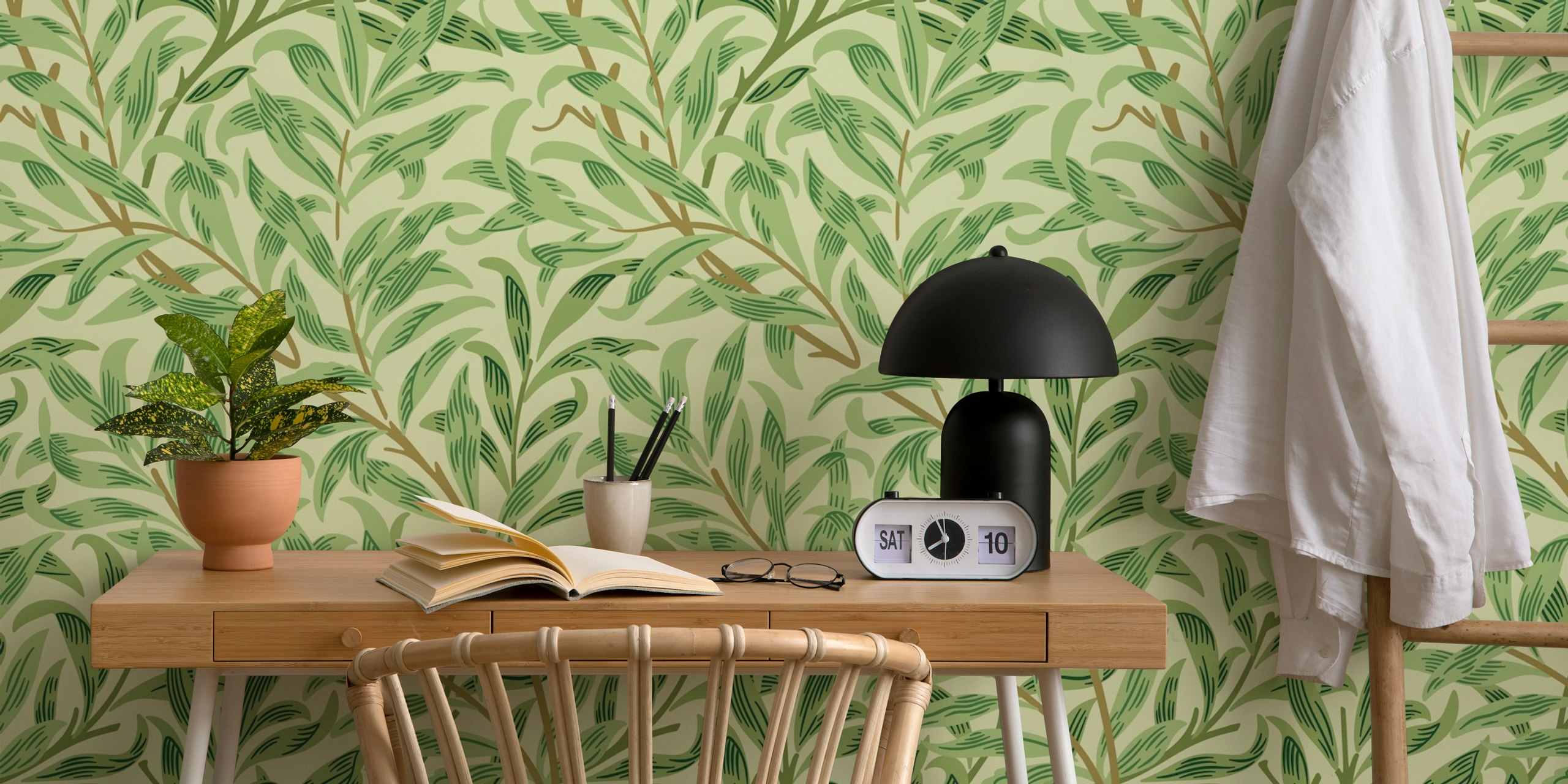 Botanical leaf pattern in green colors, nature-inspired wallpaper