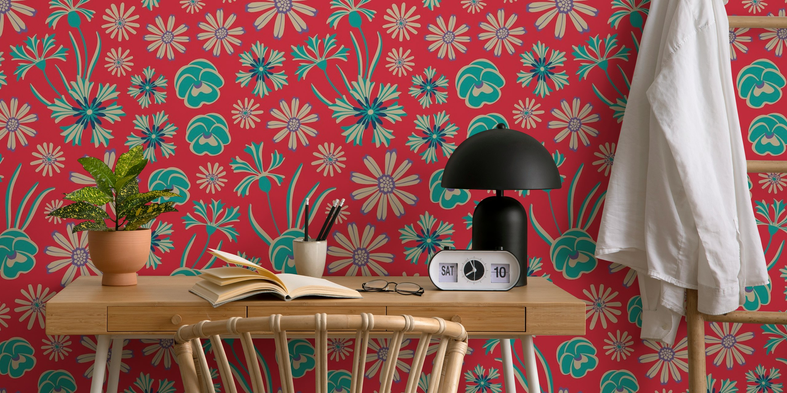 Floriography Floral Botanical wallpaper in a room