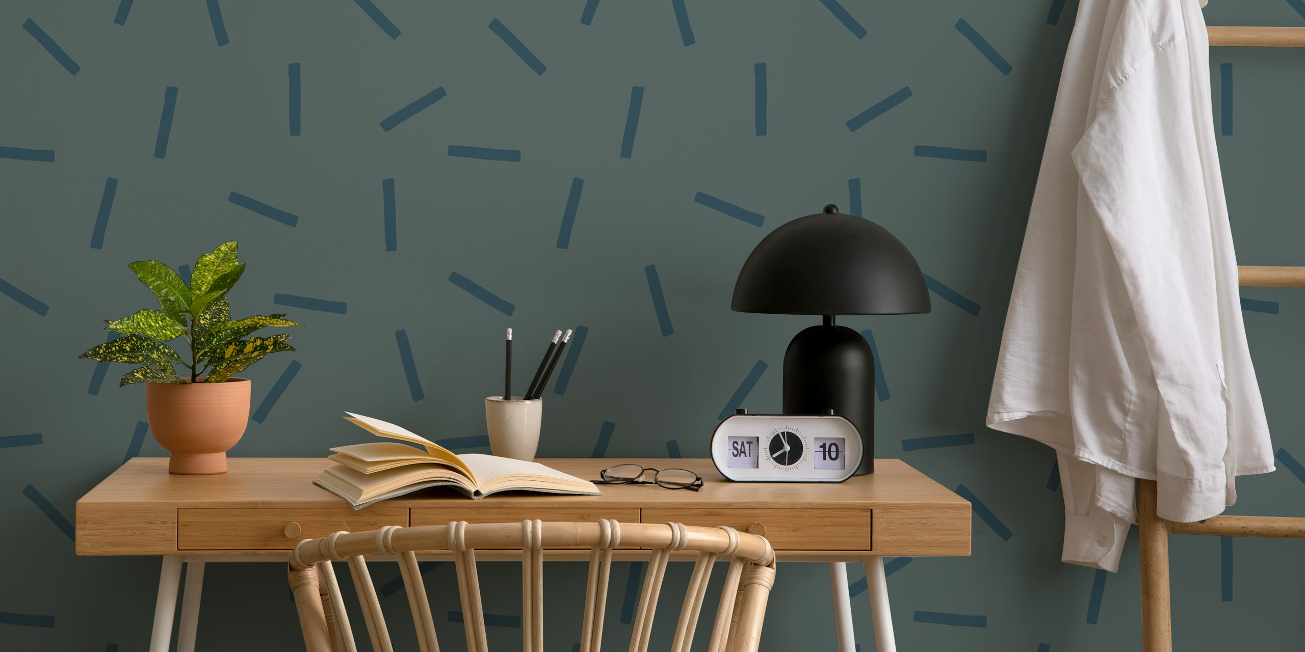 Stripe Mini Blue Green tapetdesign i et rom