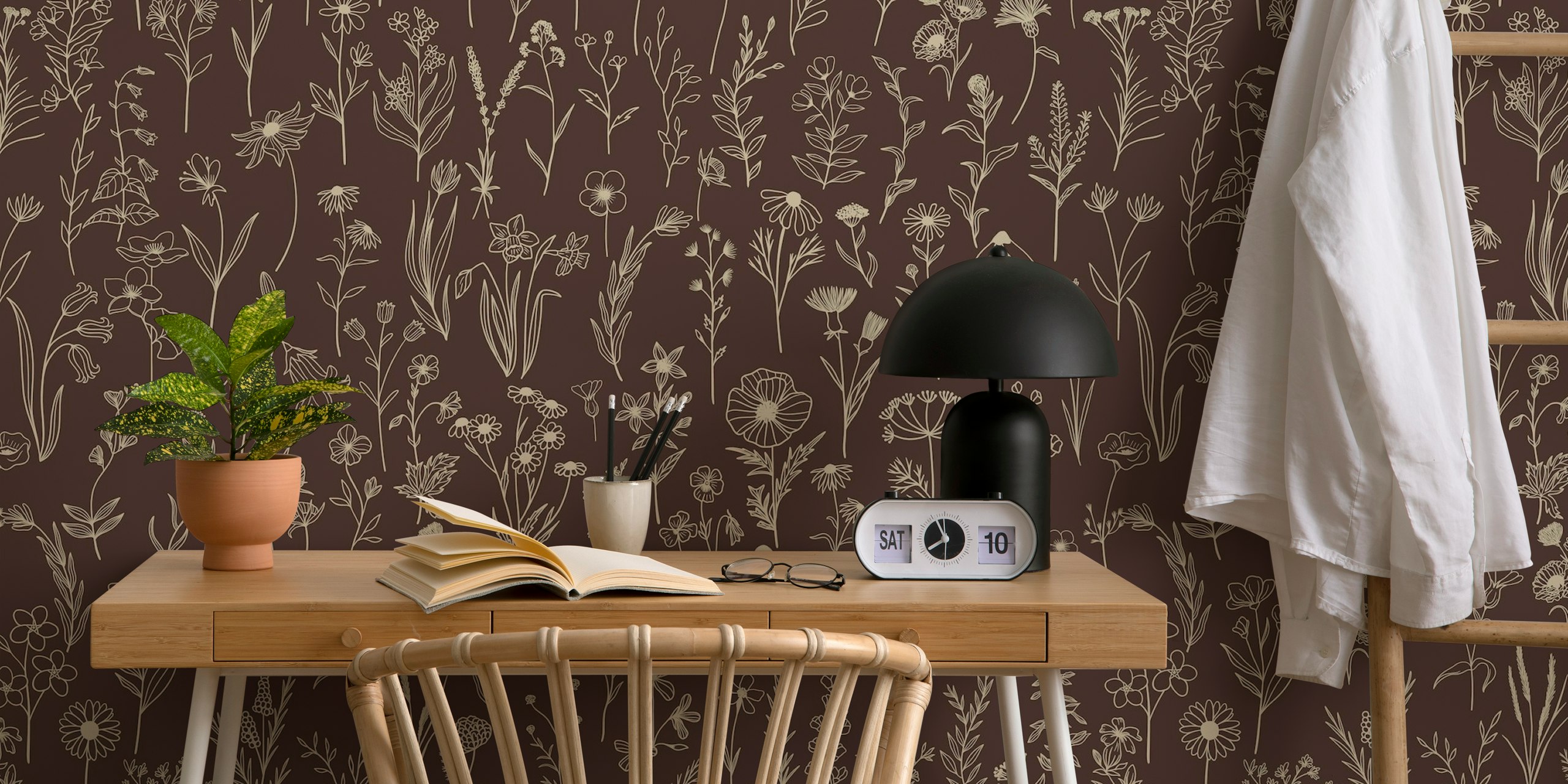 Wildflowers drawing pattern wallpaper in a room