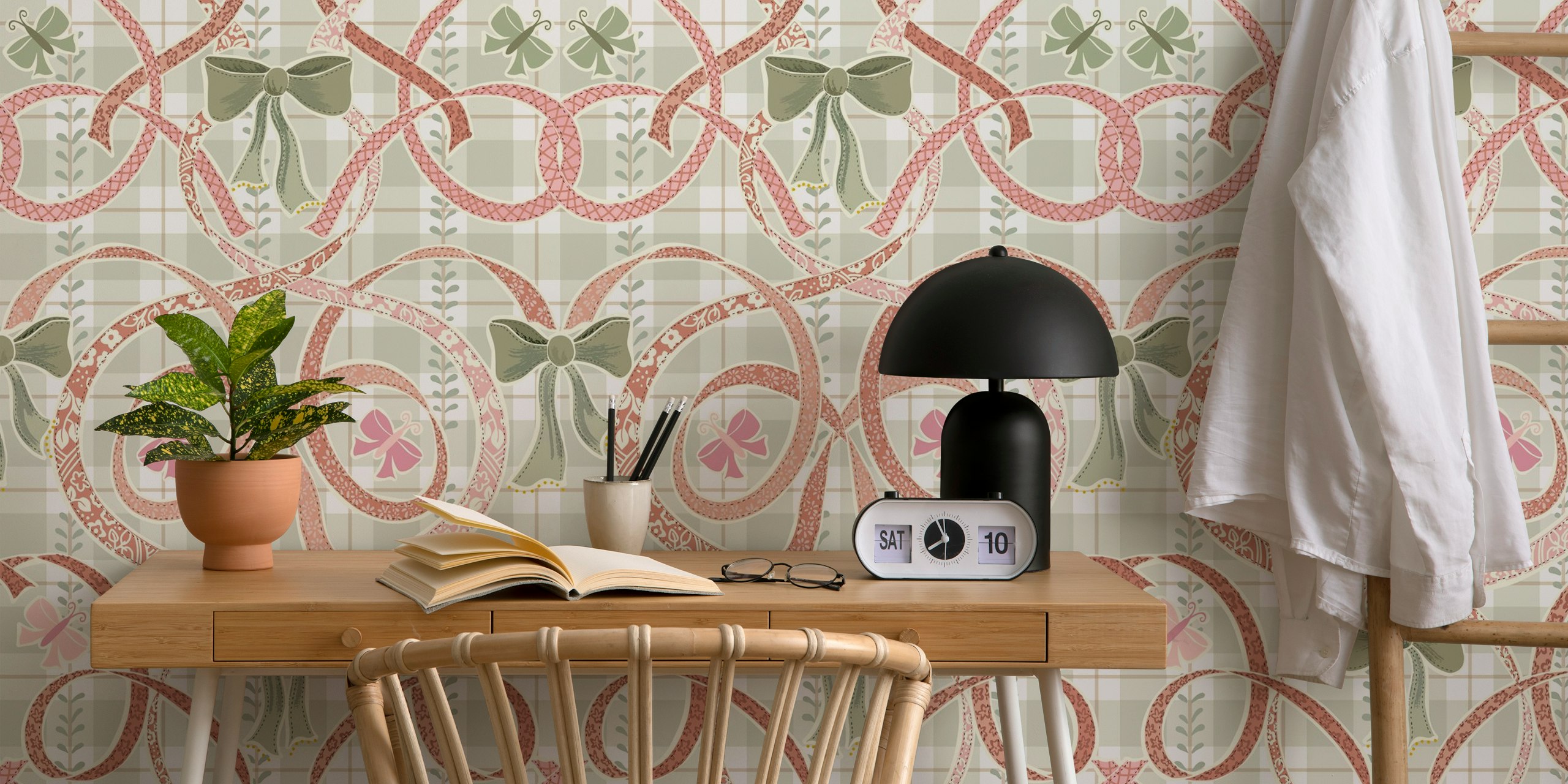 William Morris ribbons and bows wallpaper in a room