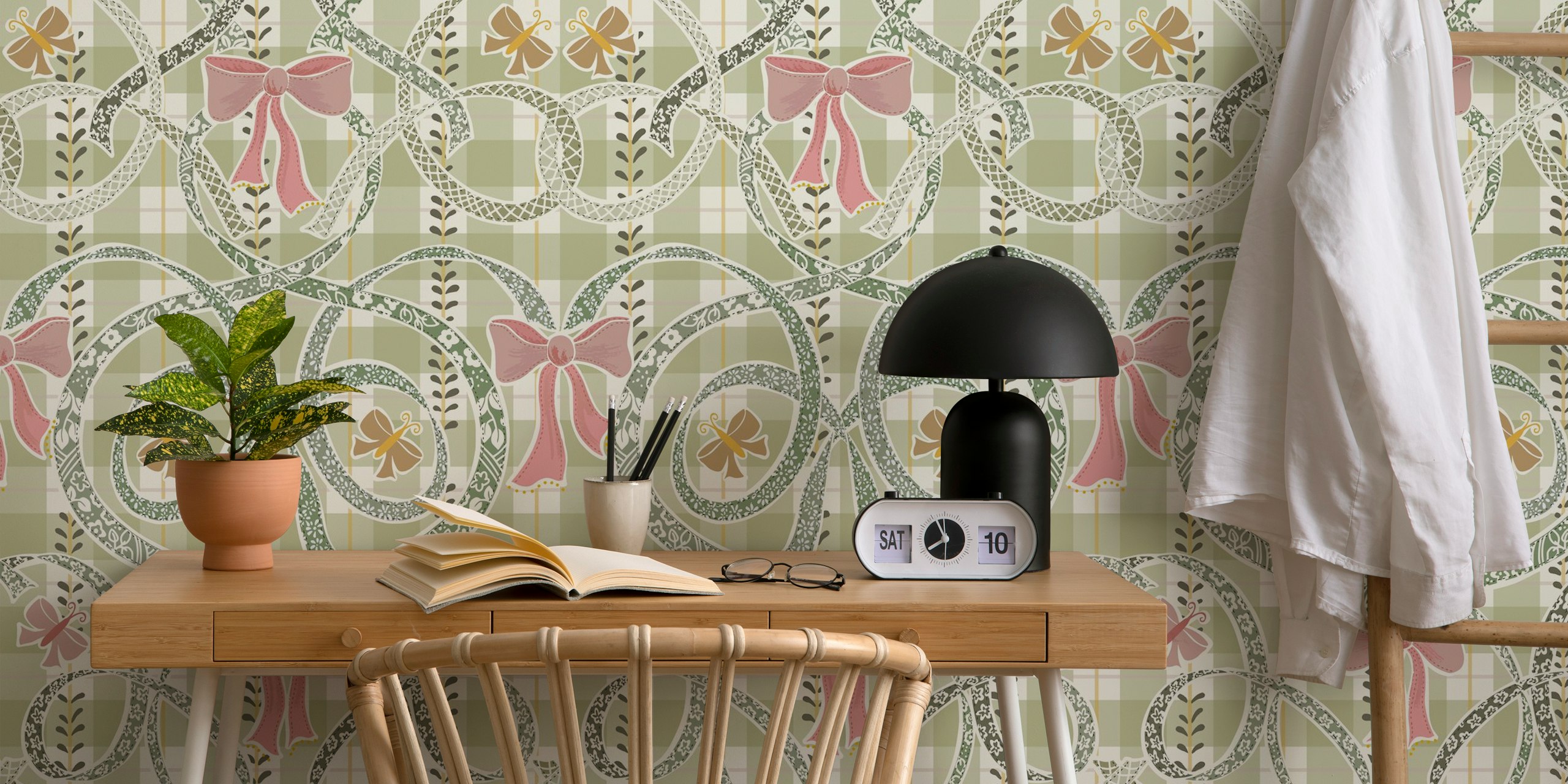 William Morris ribbons and bows sage Tapete