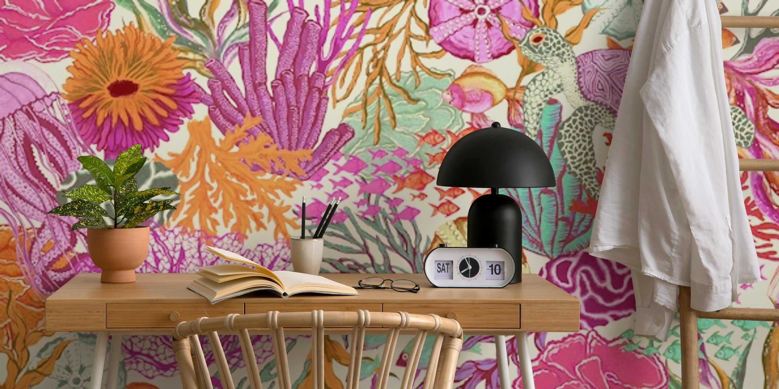 Kolorowa tapeta z życiem morskim do dekoracji wnętrz