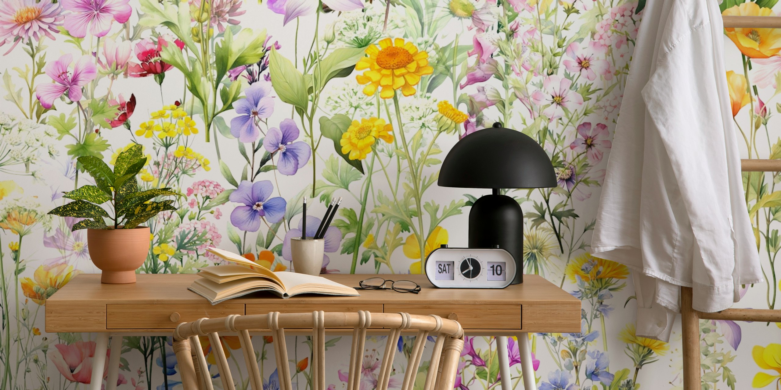 Vibrant wildflower wallpaper in a room