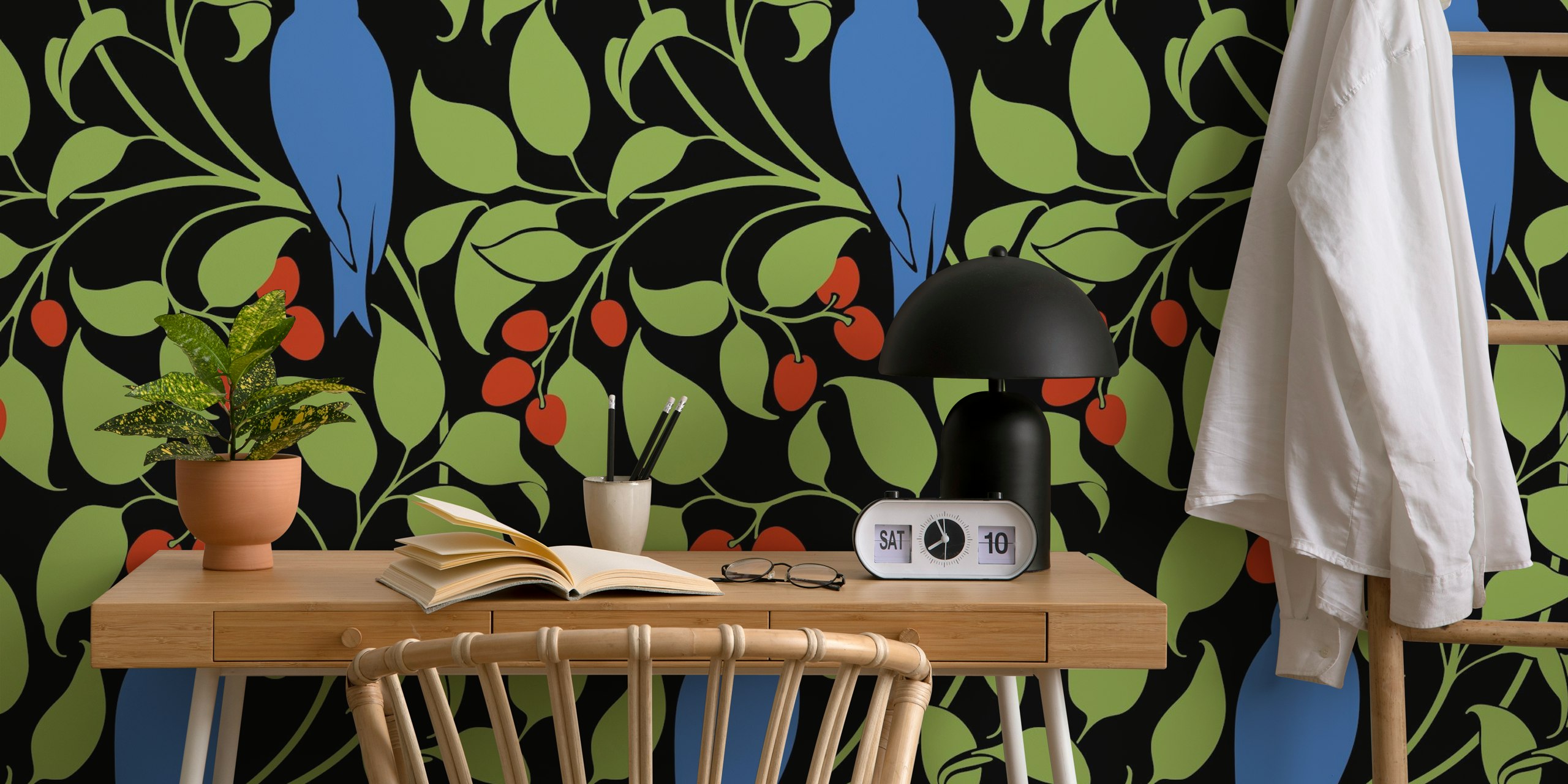 Vintage birds i grane trešanja tapeta