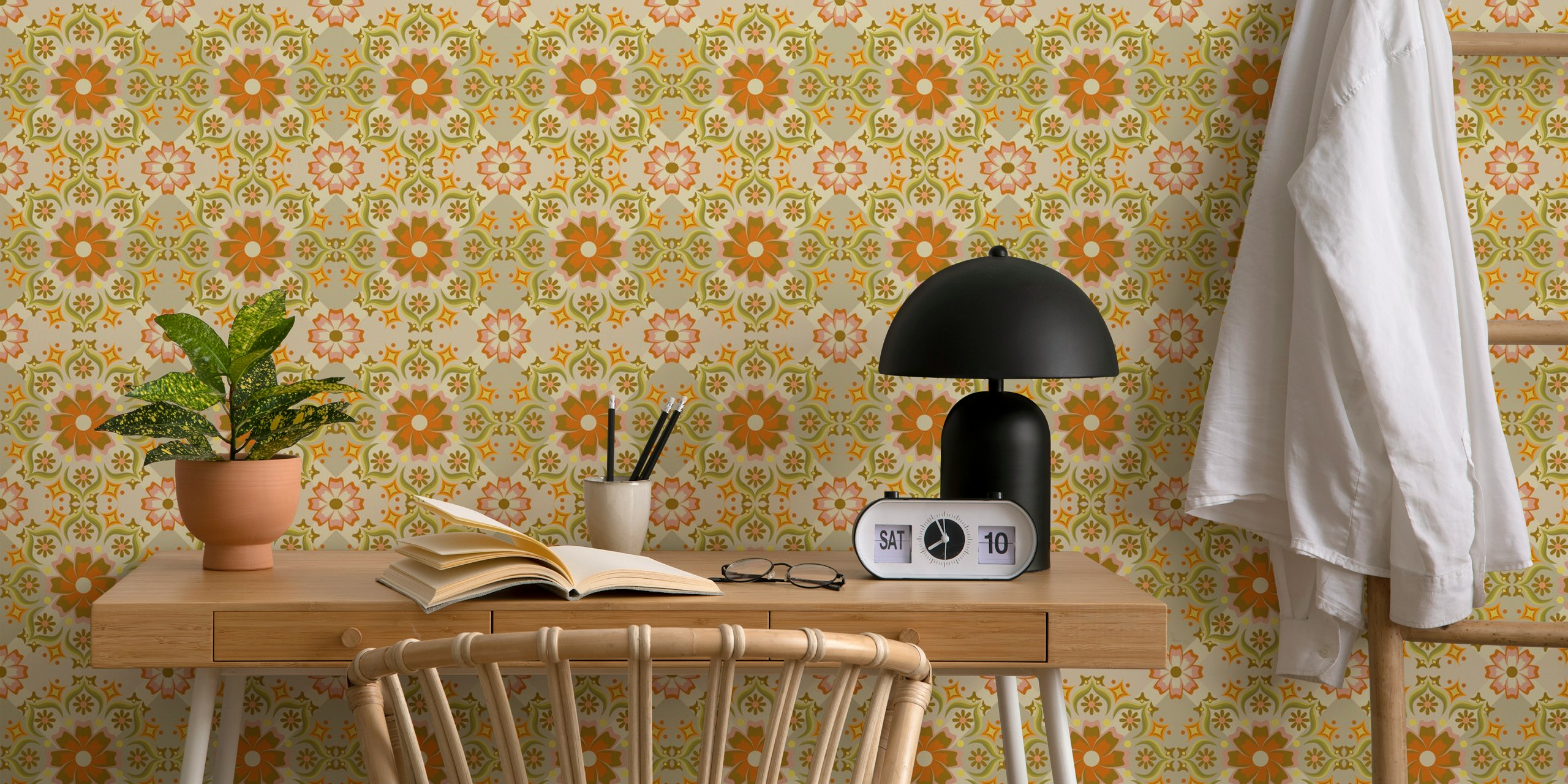 Retro Vintage tiled wallpaper σε ένα δωμάτιο