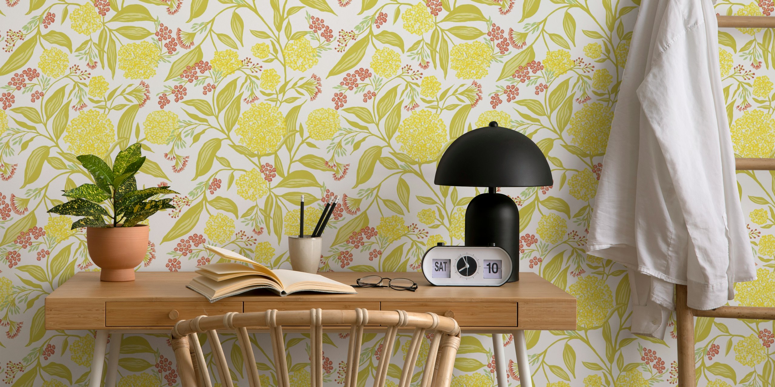 Silkweed floral wallpaper in a room