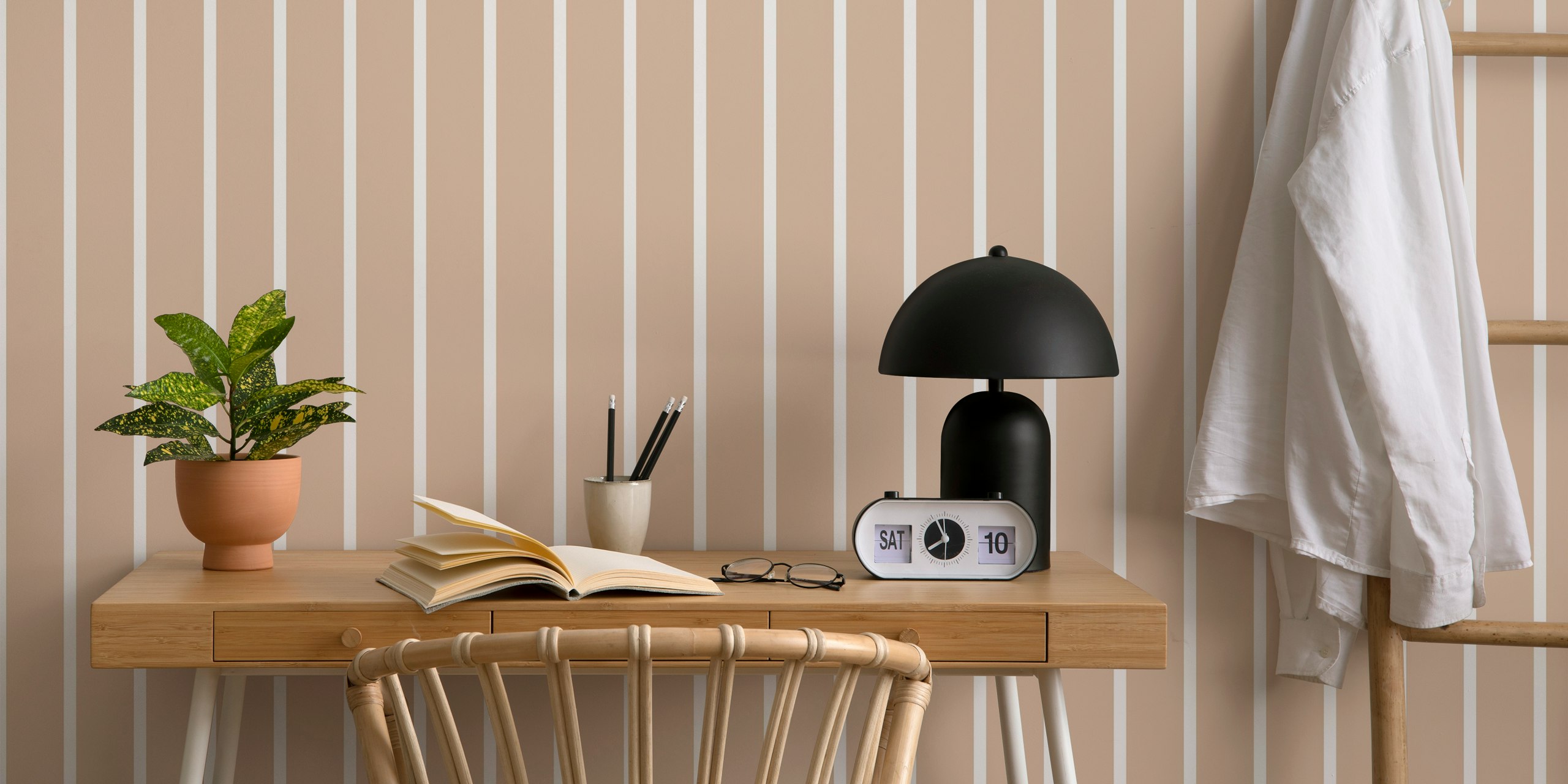 Vertical stripes in brown and beige minimalist wallpaper