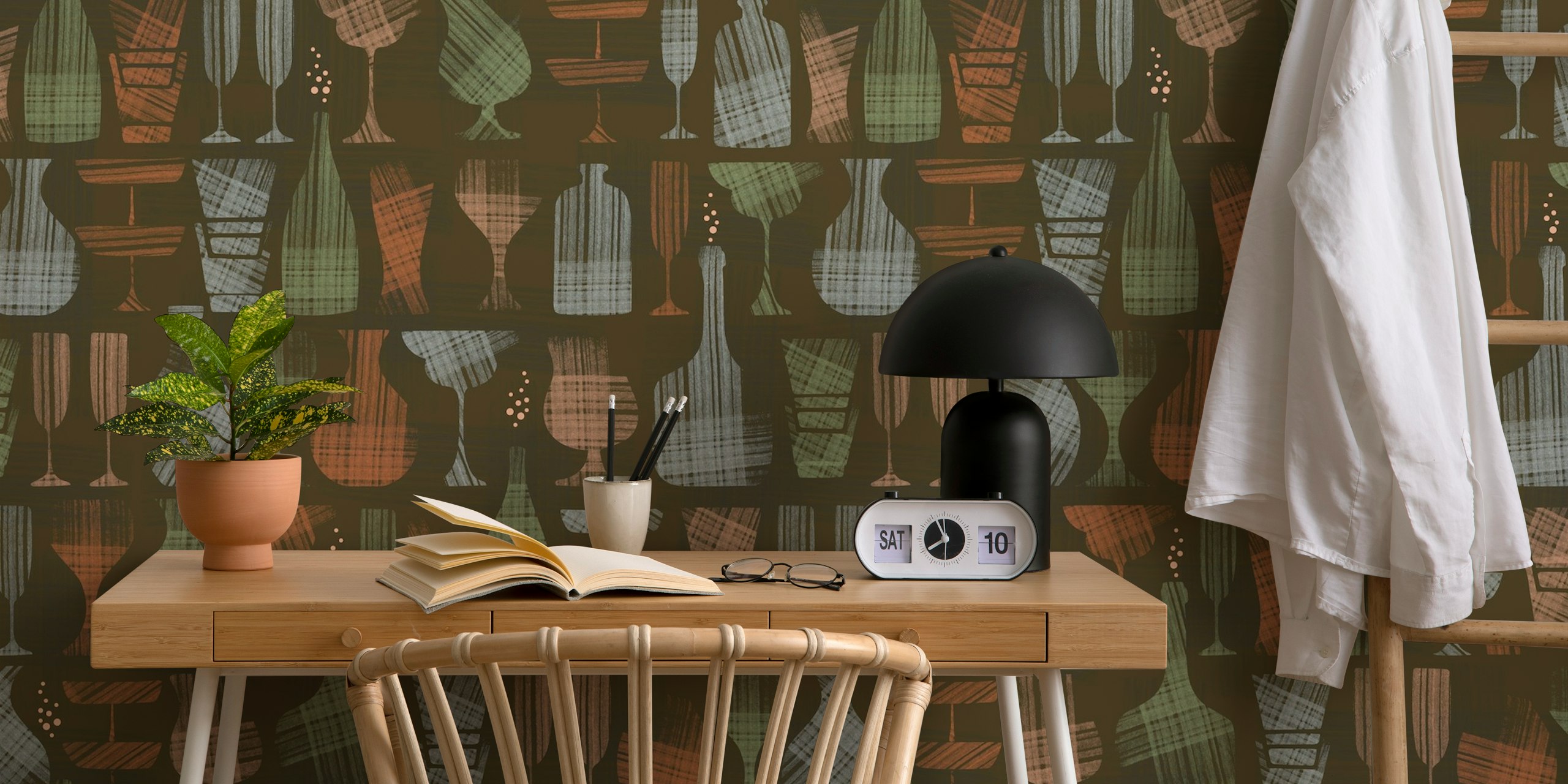 Tamnosmeđi tapet s Drinking glasses and bottles XL – dark brown