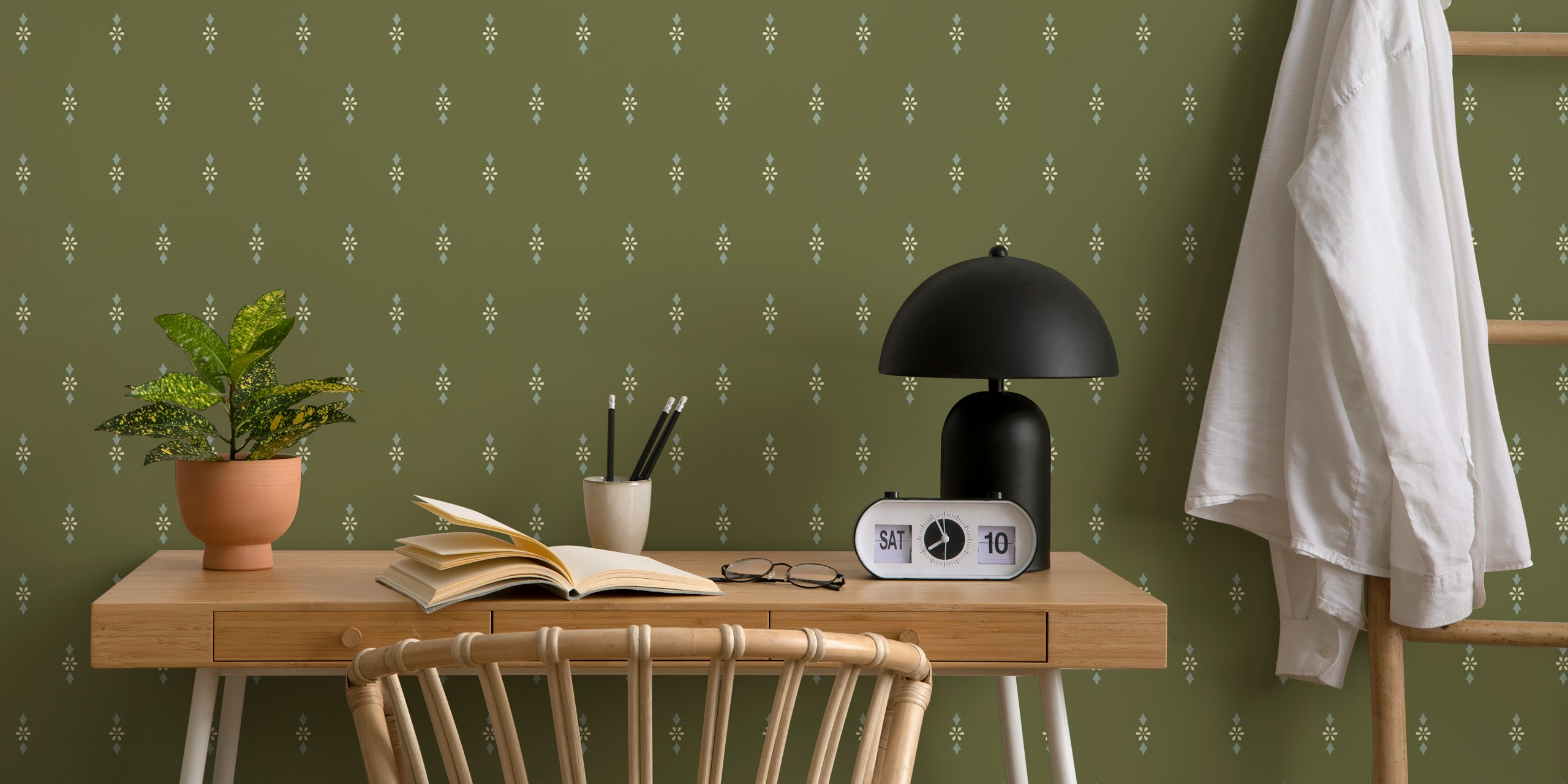 Floral green and blue pattern wallpaper