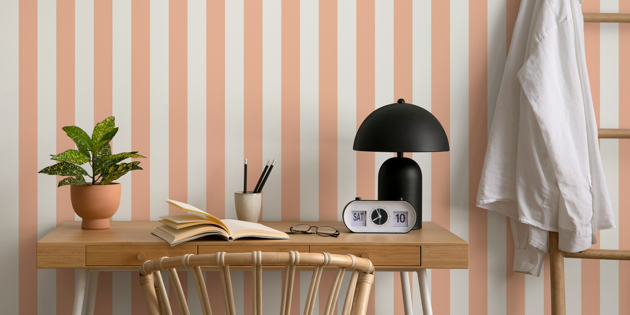 Tender stripes medium wallpaper in pink and white