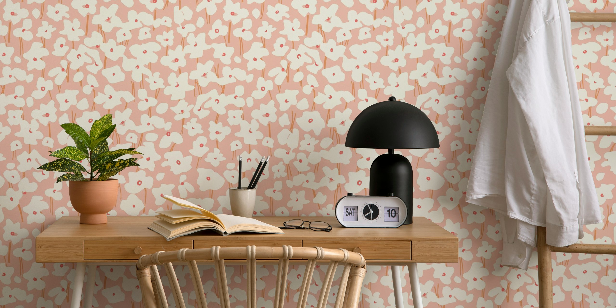 Floral Pattern Anna blush pink wallpaper in a room