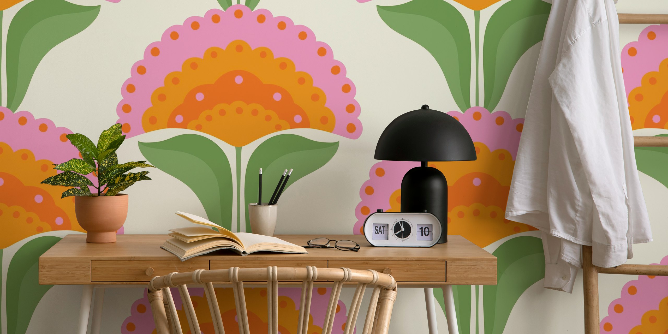 Sixties retro flowers tapet i et rum