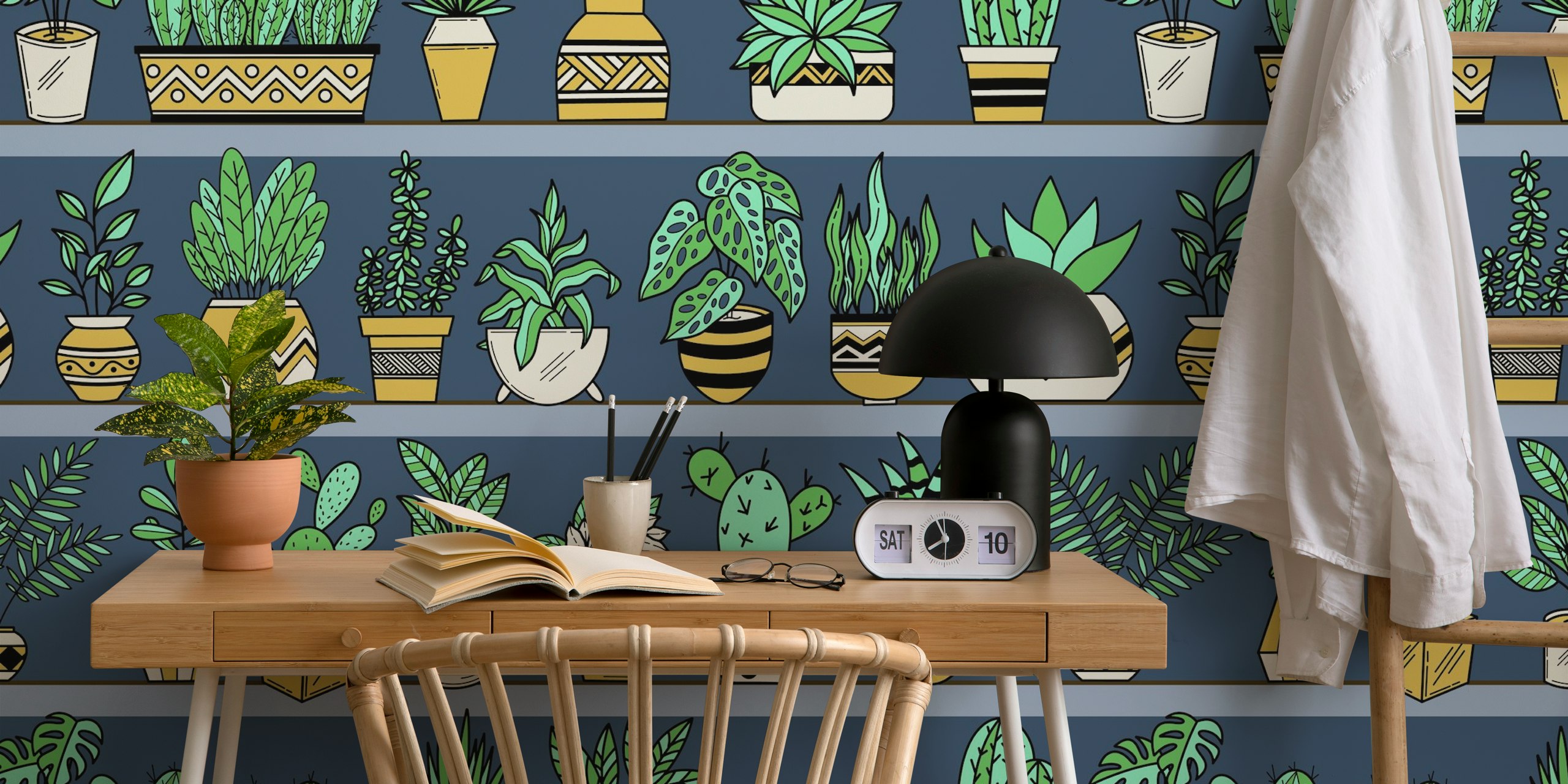 Vibrant plant wallpaper in a decorative setting