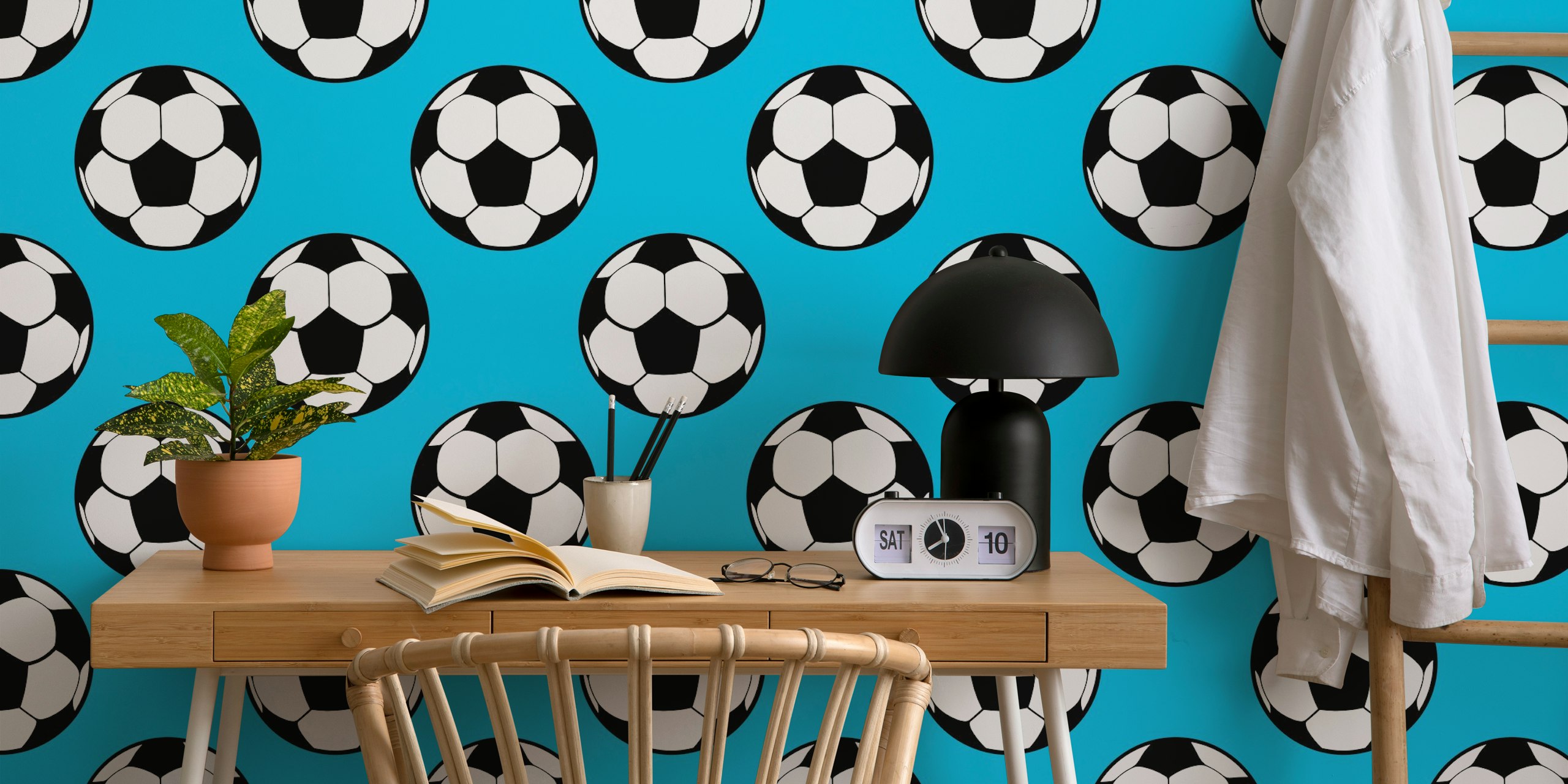 Soccer ball wallpaper in a room