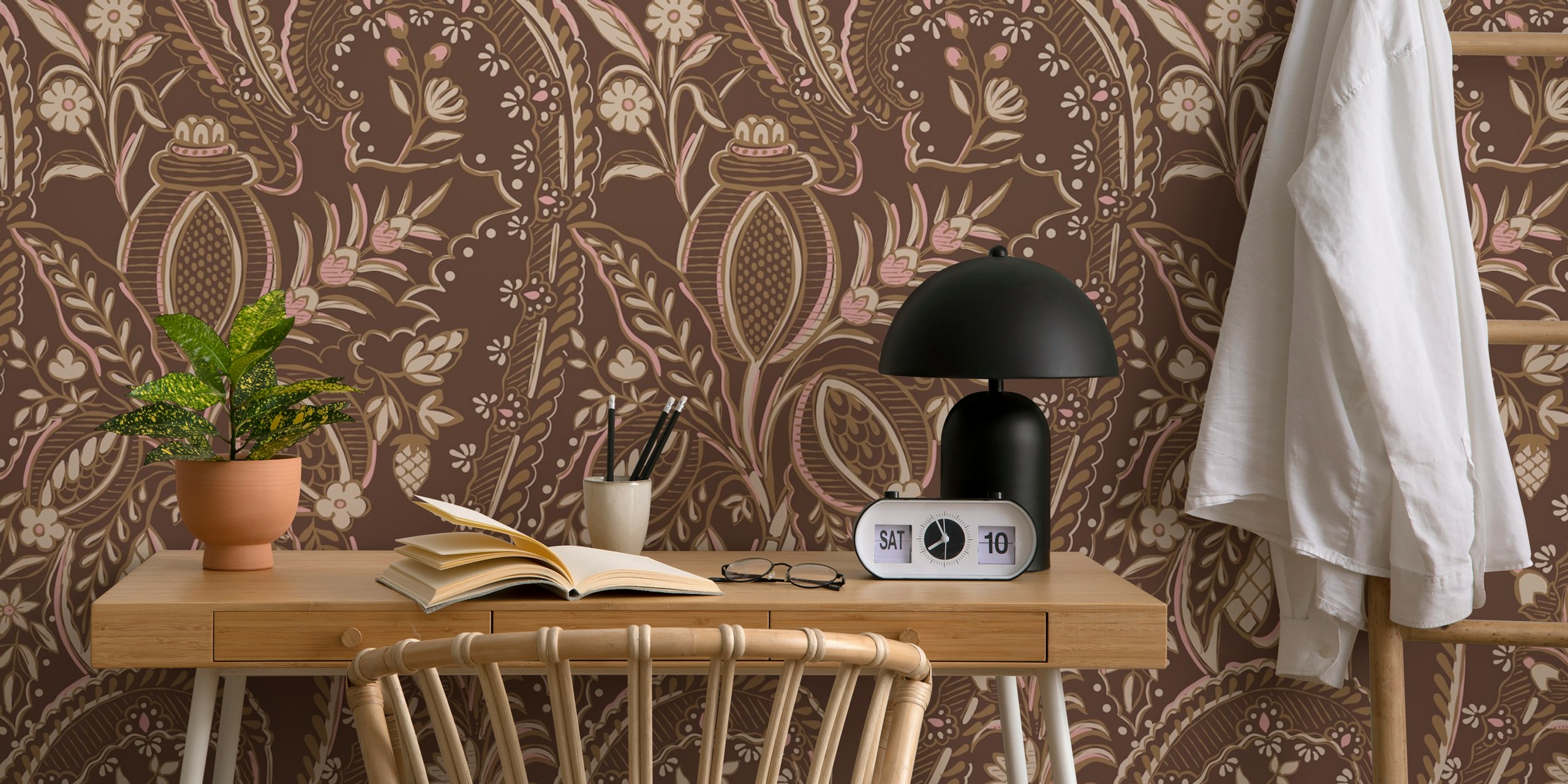 Bohemian floral wallpaper in a room