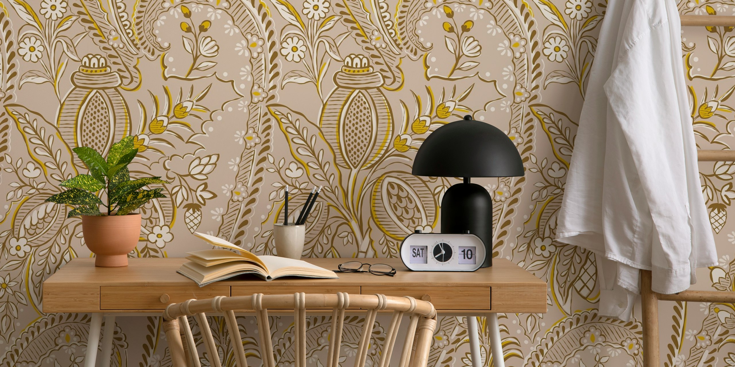 Tapeta Bohemian Botanical Harmony beige w pokoju