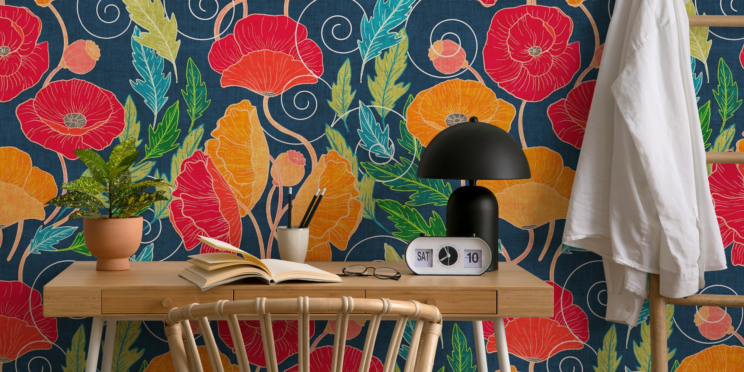 Ornamental Poppy Art Nouveau tapeta u sobi