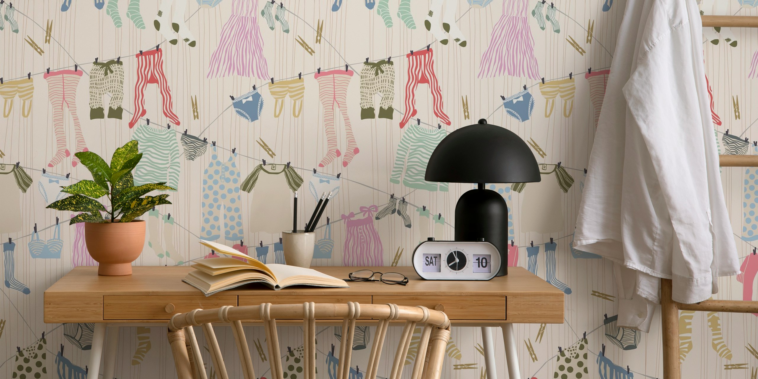 Chalky colors laundry room wallpaper design