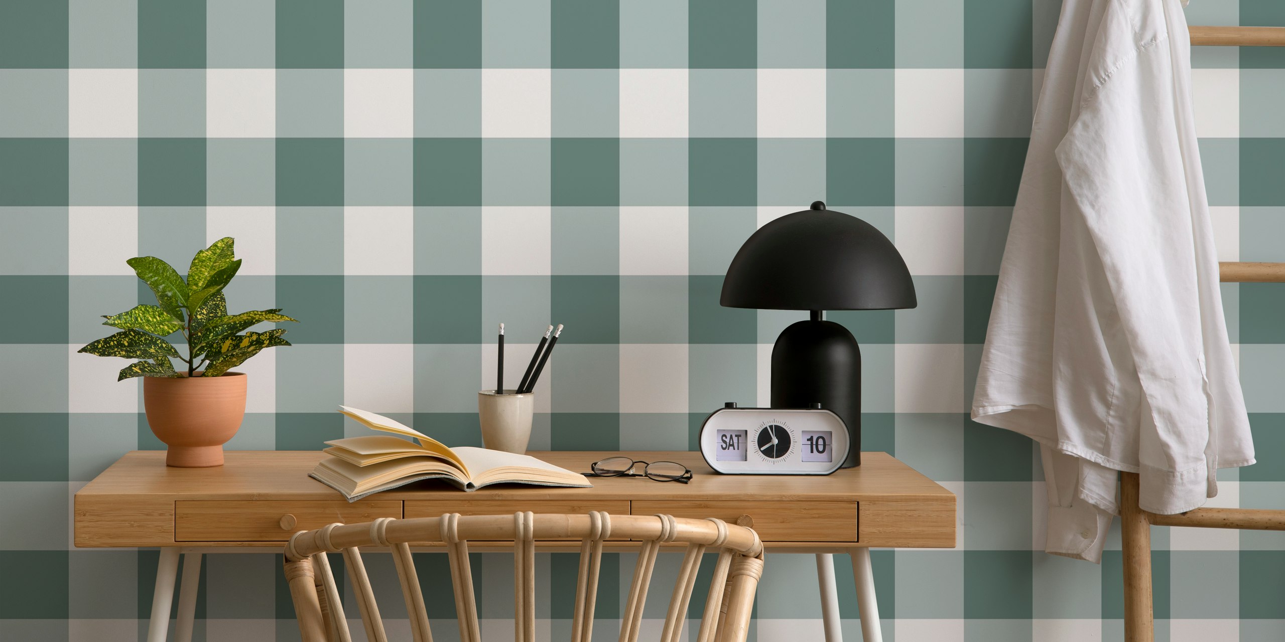 Gingham 3 Saurus Metal Grey wallpaper in a room