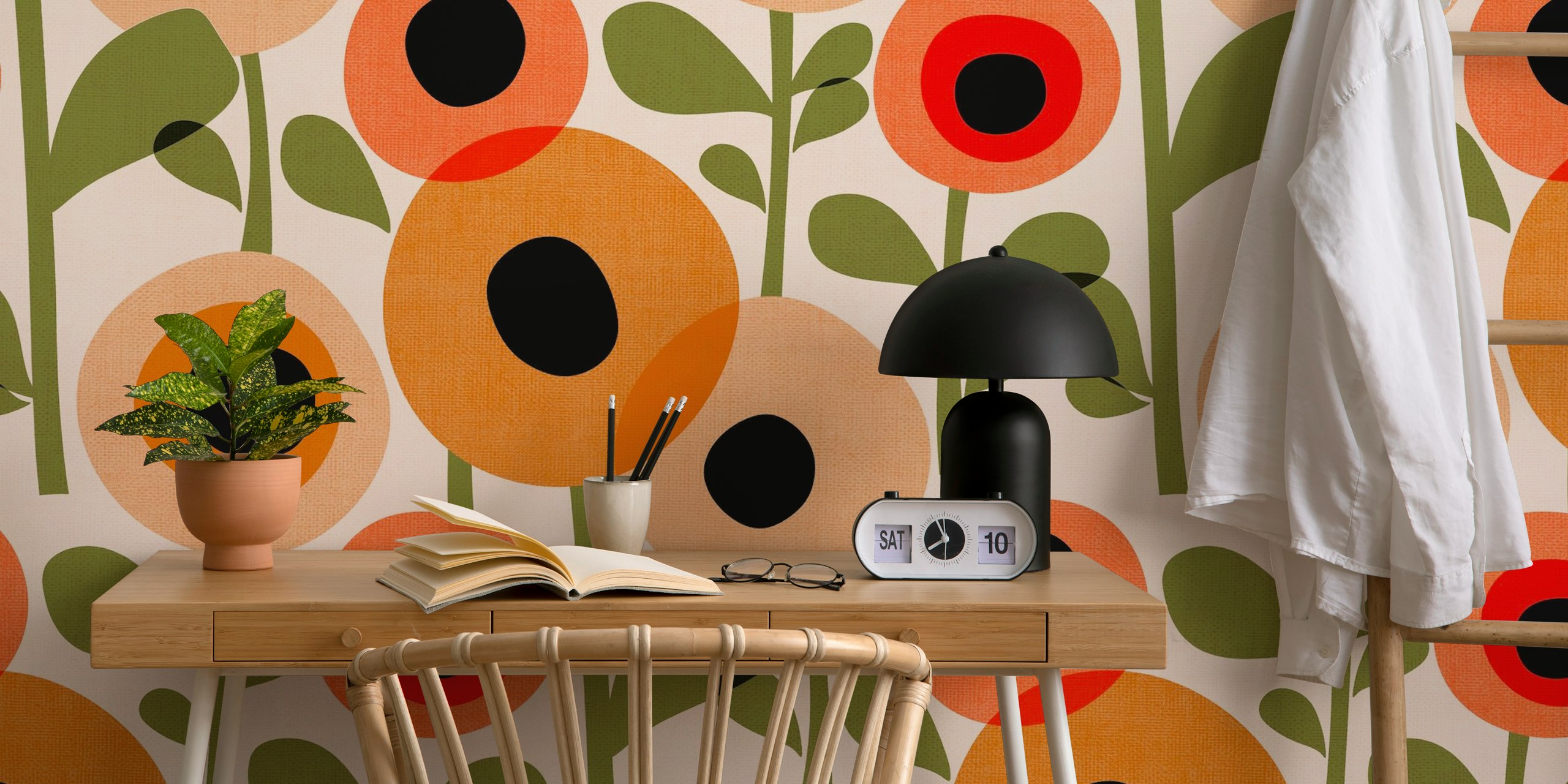 Mid Century Poppy Abstract wallpaper in a room