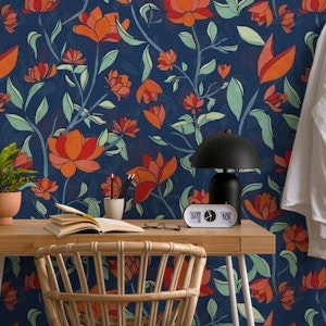 Maximalist Folk Floral Garden Red and Blue