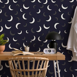 Shining golden and white moons navy colored pattern