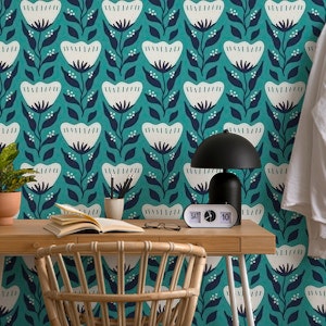 2680 B - white flowers on teal pattern
