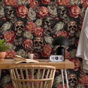 Baroque Moody Peonies And Mysterious Gothic Skulls Midnight Garden 1
