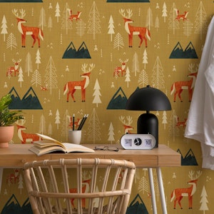 Cabincore Forest Woodland-Deer Foxes Ocher