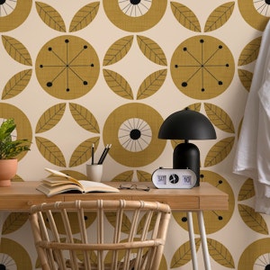Atomic Floral Botanic Mustard-Mid Century
