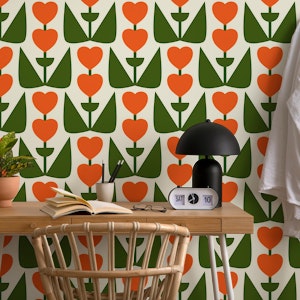 Retro Heart Flowers Orange Green