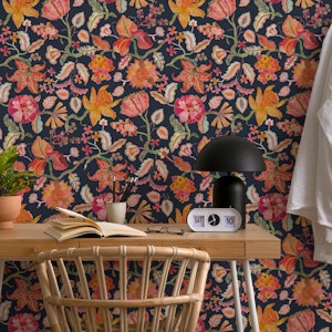 Vintage watercolor Chintz Florals Black