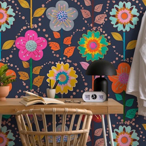 Navy Blue Bountiful Geometric Flowers
