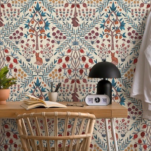 Fox and Lemon Garden - Crimson & Teal - S
