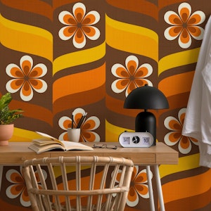 70s Groovy Flowers Waves Warm Earth Tone